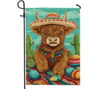 Bandiera da giardino colorata con mucca delle Highland, grazioso vitello marrone nel Sombrero, decorazione per prato esterno su entrambi i lati, per vacanze, 30,5 x 45,7 cm