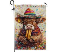 Bandiera da giardino colorata con mucca nel Sombrero, decorazione festiva per feste con animali per primavera estate, striscione su entrambi i lati in iuta per prato all'aperto, design divertente per