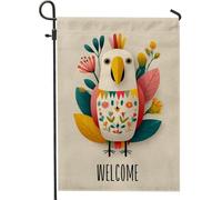 Bandiera da giardino colorata con pappagallo, bandiera primaverile estiva con uccelli tropicali, striscione floreale da cortile, decorazione per prato esterno in iuta su entrambi i lati, 30,5 x 45,7