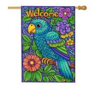 Bandiera da giardino colorata con pappagallo tropicale, bandiera floreale blu per la casa, bandiera da cortile su entrambi i lati per la decorazione estiva del prato all'aperto 71 x 101 cm