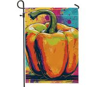 Bandiera da giardino colorata con peperone a campana, multicolore arte moderna decorazione vegetale, vacanza stagionale, decorazione per cortile esterno su entrambi i lati, 30,5 x 45,7 cm