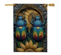 Bandiera da giardino colorata con scarabeo, blu vivace e arcobaleno, decorazione per la casa, in iuta su entrambi i lati, decorazione per prato esterno per primavera ed estate, 71 x 101 cm