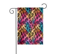 Bandiera da giardino colorata con stampa leopardata arcobaleno 30 x 45 cm verticale su entrambi i lati per fattoria vacanze decorazioni esterne bandiera cortile