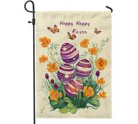 Bandiera da giardino colorata con uova di Pasqua decorazione floreale viola per vacanze primaverili bandiera cortile double face per prato esterno farfalla fiore decorazione giardino giardino fiore