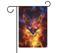 Bandiera da giardino colorata con volto di volpe con fiamme e fulmini stagionali in iuta su entrambi i lati, 30,5 x 45,7 cm