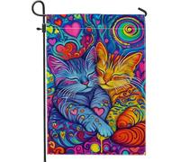 Bandiera da giardino colorata coppia di gatti, bandiera d'amore felino blu e arancione, bandiera artistica double face per decorazione prato all'aperto estate 12x18 pollici