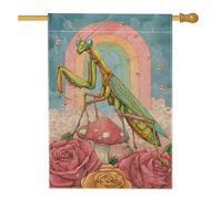 Bandiera da giardino colorata mantide, bandiera verde con insetti arcobaleno floreale decorazione per la casa, bandiera da giardino in iuta su entrambi i lati, decorazione per esterni, 71 x 101 cm