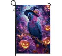 Bandiera da giardino colorata per Halloween, zucca viola, decorazione per esterni, striscione in iuta su entrambi i lati, decorazione per prato stagionale autunnale, 30,5 x 45,7 cm