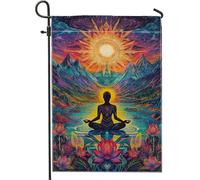 Bandiera da giardino colorata per meditazione cosmica, vibrante psichedelica alba montagna, striscione decorativo per la casa, in tessuto su entrambi i lati, bandiera da cortile per esterni