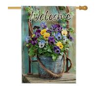 Bandiera da giardino colorata primaverile e estiva con viola del pensiero, decorazione floreale gialla viola per la decorazione del prato esterno, bandiera su entrambi i lati, 71 x 101 cm