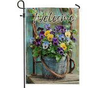 Bandiera da giardino colorata primaverile e estiva con viola del pensiero, decorazione floreale gialla viola per la decorazione del prato esterno, bandiera su entrambi i lati, 30,5 x 45,7 cm