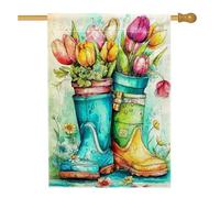 Bandiera da giardino colorata primaverile ed estate, stivali da pioggia blu gialli con fiori decorazione per esterni, striscione da cortile in iuta su entrambi i lati per decorazione del prato per le