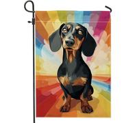 Bandiera Da Giardino Colorful Dachshund Black Brown Dog Art Bandiere Decorative Lavabile Garden Flag Colori Vivaci Bandiera Verticale Per Feste Celebrazioni Festival 30X45CM