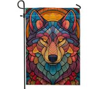 Bandiera Da Giardino Colorful Wolf Stained Glass Vibrant Spring Summer Garden Flag Lavabile Bandiera Verticale Impermeabile Bandiere Decorative Per Esterno Festival Celebrazioni 30X45CM