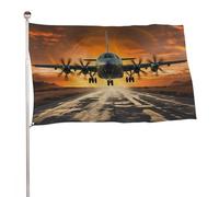 Bandiera da giardino con aereo militare che atterra sulle piste dell'aeronautica contro la bella bandiera DuSky, 152,4 x 243,8 cm, stampa su entrambi i lati, bandiera decorativa da giardino, non
