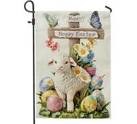 Bandiera da giardino con agnello pasquale, decorazione floreale colorata primaverile con uova di Pasqua, bandiera a doppia faccia per decorazione esterna del prato, striscione per feste di festa da