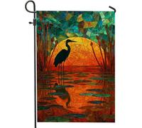 Bandiera da giardino con airone al tramonto, striscione decorativo per la casa con uccelli multicolore vivaci, decorazione artistica stagionale per esterni per prato e giardino, 30,5 x 45,7 cm