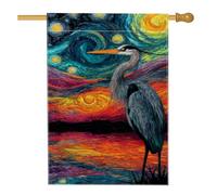 Bandiera da giardino con airone, bandiera colorata con cielo notturno e paesaggio per la casa, bandiera su entrambi i lati in iuta per la decorazione del prato esterno, 71 x 101 cm