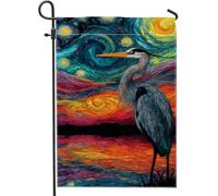 Bandiera da giardino con airone, bandiera colorata con cielo notturno e paesaggio per la casa, bandiera su entrambi i lati per la decorazione del prato esterno 30,5 x 45,7 cm