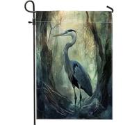 Bandiera da giardino con airone blu, elegante gru grigia per esterni, bandiera artistica su entrambi i lati per la decorazione del prato 30,5 x 45,7 cm