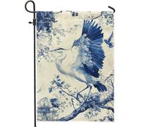 Bandiera da giardino con airone blu primaverile ed estate, elegante gru uccello decorazione per la casa bandiere da giardino, bandiera artistica su entrambi i lati, bandiera da cortile per esterni