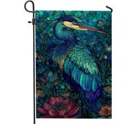 Bandiera da giardino con airone blu vivace, bandiera colorata con ninfee floreali per esterni, bandiera artistica su entrambi i lati, per decorazione primaverile ed estate, 30,5 x 45,7 cm