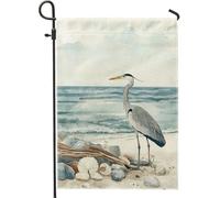 Bandiera da giardino con airone costiero, morbido grigio blu cavallucci marini, decorazione da giardino, bandiera da giardino in iuta su entrambi i lati, decorazione estiva per esterni, 30,5 x 45,7 cm