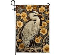 Bandiera da giardino con airone, striscione floreale beige con uccellini, decorazione per esterni primaverile ed estate, decorazione per prato su entrambi i lati, tema natura, accenti per la casa