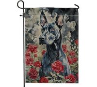 Bandiera da giardino con alano, decorazione floreale per esterni con cane grigio, bandiera da cortile in iuta su entrambi i lati, per decorazione estiva, regalo per amanti degli animali, ornamento per