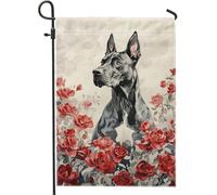 Bandiera da giardino con alano in rose, decorazione floreale per cortile con cane grigio, decorazione estiva su entrambi i lati, bella decorazione per la casa con animali 30,5 x 45,7 cm