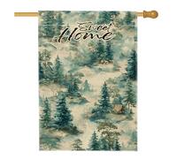 Bandiera da giardino con alberi della foresta, striscione decorativo per la casa con bosco verde, in tessuto double-face, decorazione per prato all'aperto, perfetta per primavera ed estate, 71 x 101