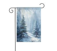 Bandiera da giardino con alberi di pino innevati, 30 x 45 cm, verticale, double face, decorazione per case in campagna, per esterni, bandiera da cortile