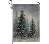 Bandiera da giardino con alberi di pino invernale, bandiera per esterni con scena innevata grigia e dorata, bandiera decorativa su entrambi i lati, per decorare il prato delle vacanze, 30,5 x 45,7 cm