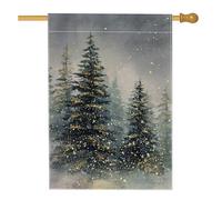 Bandiera da giardino con alberi di pino invernale, bandiera per esterni con scena innevata grigia e dorata, bandiera decorativa su entrambi i lati, per decorare il prato delle vacanze, 71 x 101 cm