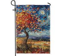 Bandiera da giardino con albero autunnale e cielo vorticoso, foglie rosse e gialle, decorazione artistica per esterni, decorazione artistica su entrambi i lati, per vacanze stagionali, 30,5 x 45,7 cm