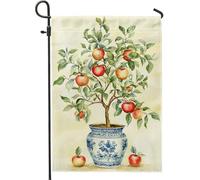 Bandiera da giardino con albero dei frutti autunnali, striscione decorativo per esterni con illustrazione di frutti rossi, bandiera da cortile in iuta su entrambi i lati, per celebrazione del