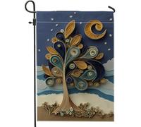 Bandiera da giardino con albero del cielo notturno, striscione decorativo per esterni blu e oro, bandiera da cortile in tessuto su entrambi i lati, decorazione autunnale per la casa, decorazione