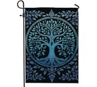 Bandiera da giardino con albero della vita autunnale e invernale, bandiera blu artistica per esterni, decorazione per la casa, bandiera da cortile in poliestere su entrambi i lati, per decorazione