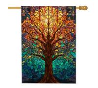 Bandiera da giardino con albero della vita in vetro colorato, ispirata all'autunno, decorazione per la casa, su entrambi i lati, decorazione per esterni per l'autunno e il Ringraziamento, 71 x 101 cm
