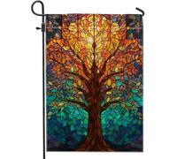Bandiera da giardino con albero della vita in vetro colorato, ispirata all'autunno, decorazione per la casa, su entrambi i lati, decorazione per esterni per l'autunno e il Ringraziamento, 30,5 x 45,7