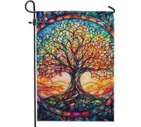 Bandiera da giardino con albero della vita primaverile, bandiera artistica colorata per la casa e il giardino, bandiera da giardino in iuta su entrambi i lati, decorazione per esterni, 30,5 x 45,7 cm