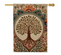 Bandiera da giardino con albero della vita primaverile ed estiva, colorata ricamata, decorazione per la casa e il cortile, in iuta su entrambi i lati, decorazione per feste all'aperto, 61 x 101 cm
