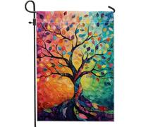 Bandiera da giardino con albero della vita vivace, striscione decorativo per la casa con foglie autunnali colorate, bandiera artistica su entrambi i lati, decorazione per esterni, 30,5 x 45,7 cm