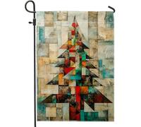 Bandiera da giardino con albero di Natale, bandiera colorata decorativa per portico, bandiera su entrambi i lati per esterni in iuta per feste invernali, cartello natalizio per esterni, patio, prato