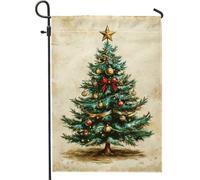 Bandiera da giardino con albero di Natale, bandiera verde per le vacanze, doppia faccia in iuta per esterni per feste invernali, cartello natalizio per esterni, decorazione per patio, prato, 30,5 x