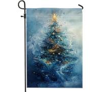 Bandiera da giardino con albero di Natale blu Winter Wonderland, bandiera decorativa per esterni su entrambi i lati, per decorazione festiva, stagione innevata, cartello per cortile per casa, patio