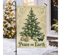 Bandiera da giardino con albero di Natale con animali della foresta e pace | Animali della foresta, Bandiera del cortile, Albero a lume di candela, Tema del bosco invernale, Decorazione del cortile