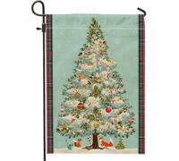 Bandiera da giardino con albero di Natale, decorazione verde per le vacanze con volpi e ornamenti, striscione in iuta su entrambi i lati per decorazione esterna del prato 30,5 x 45,7 cm