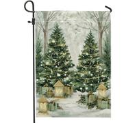 Bandiera da giardino con albero di Natale, lanterna invernale festiva, scatola regalo natalizia verde su entrambi i lati, bandiere decorative per esterni, prato, portico, patio, ingresso, 30,5 x 45,7