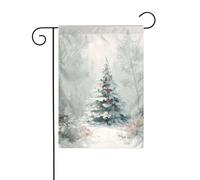Bandiera da giardino con albero di Natale nel bosco, 30 x 45 cm, verticale, double face, decorazione per casa colonica